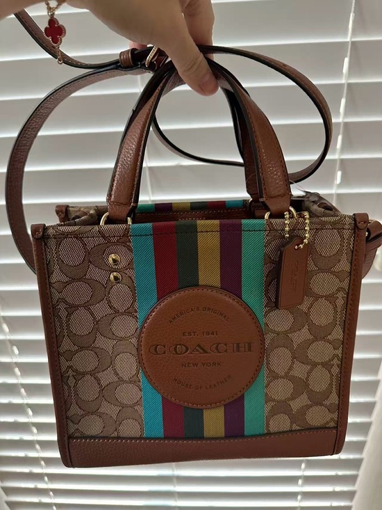 Coach Handbags - COACH Dempsey 22  Signature Canvas Stripe Tote - Brown with Multicolor Stripes